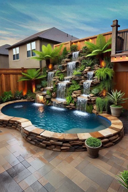 🏞️ شلالات طبيعية متدرجة مع بركة مائية